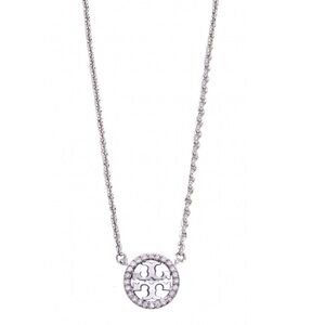 TORY BURCH • Silver Delicate Crystal Logo Miller Necklace